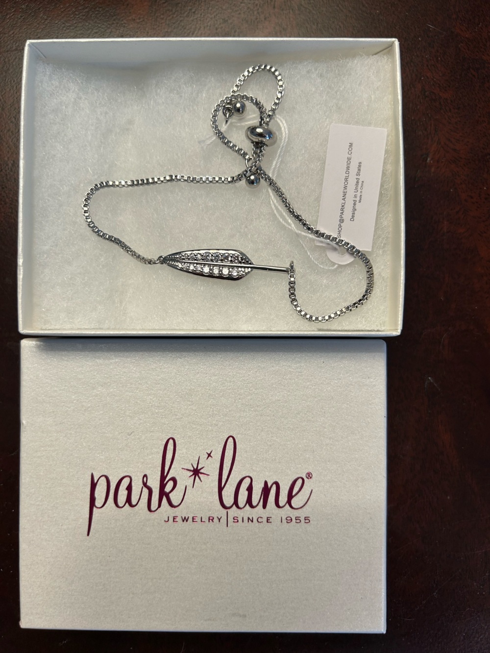 Park Lane Silver Feather Pendant Bracelet with Crystal Accents